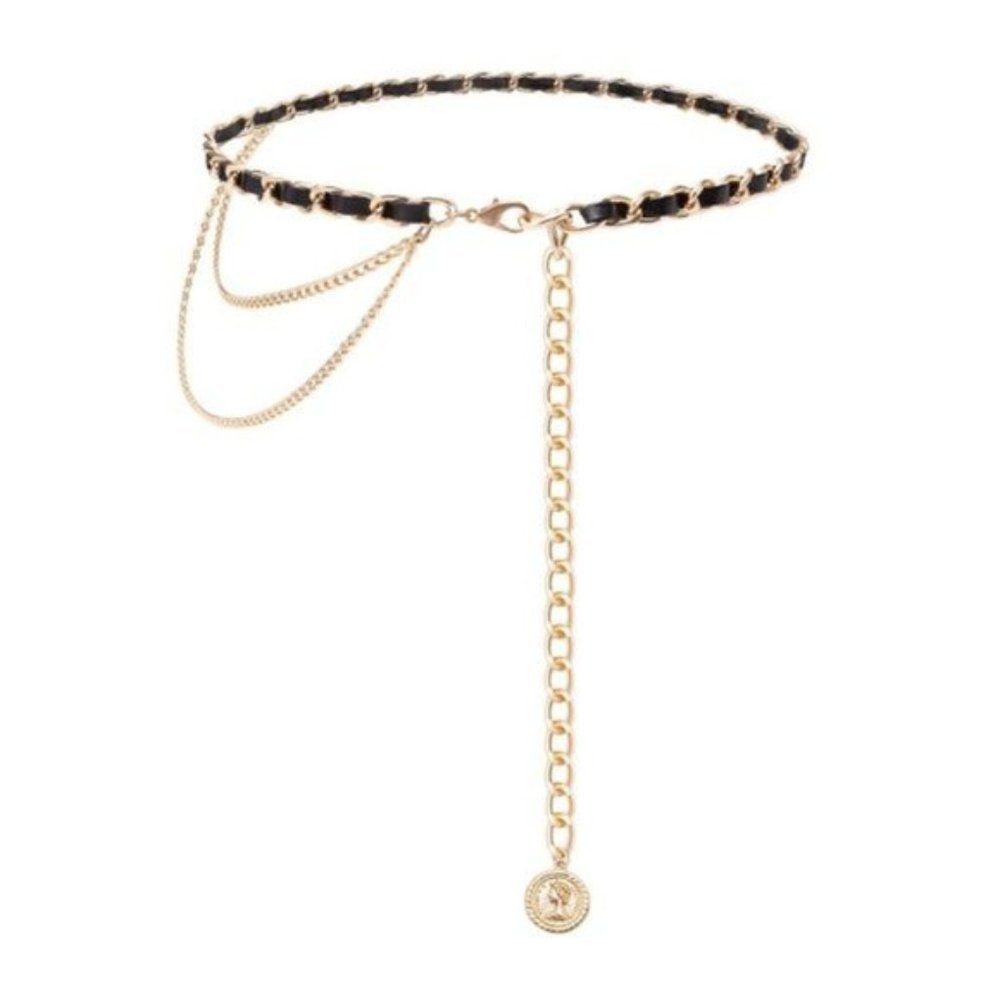 Women's Chain Belts Multilayer Metal Black